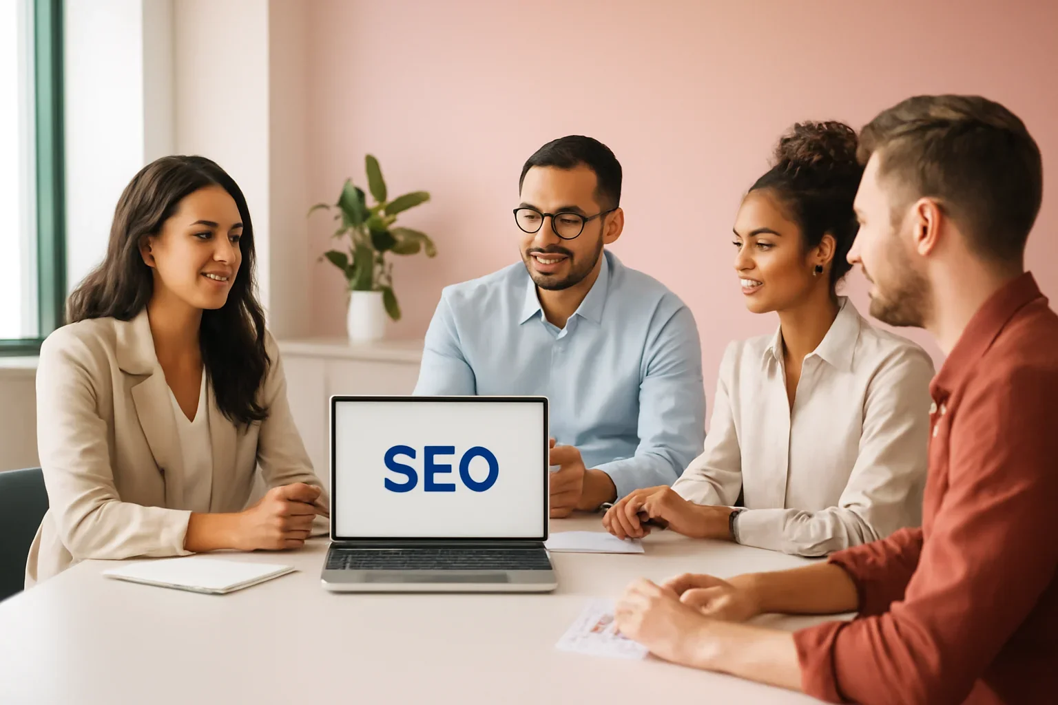 SEO in Las Vegas, NV strategy meeting with a modern digital marketing team