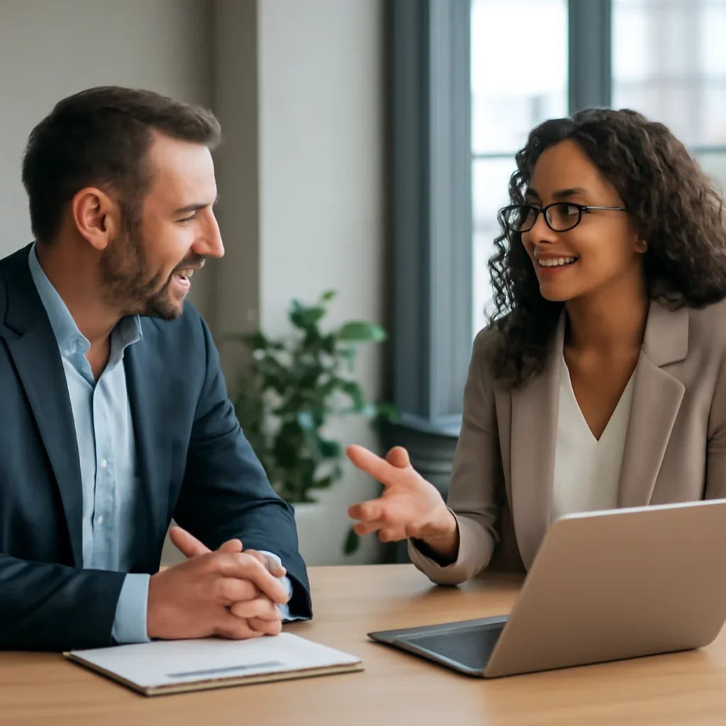 Business owner discussing Branding in Long Island, NY growth goals with a consultant