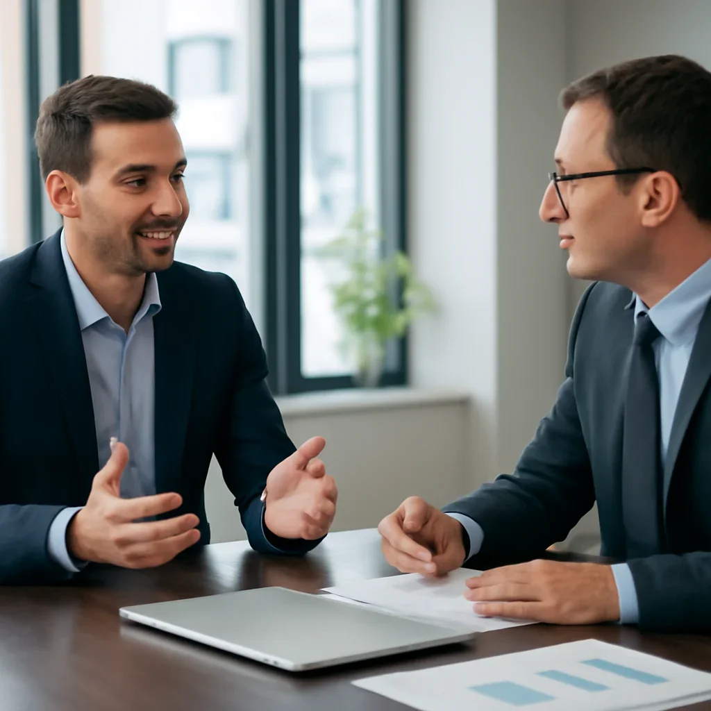 Business owner discussing Digital Marketing in Long Island, NY growth goals with a consultant