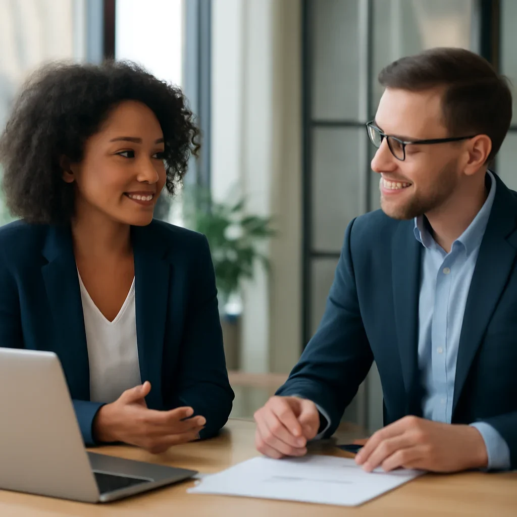 Business owner discussing SEO in Long Island, NY growth goals with a consultant