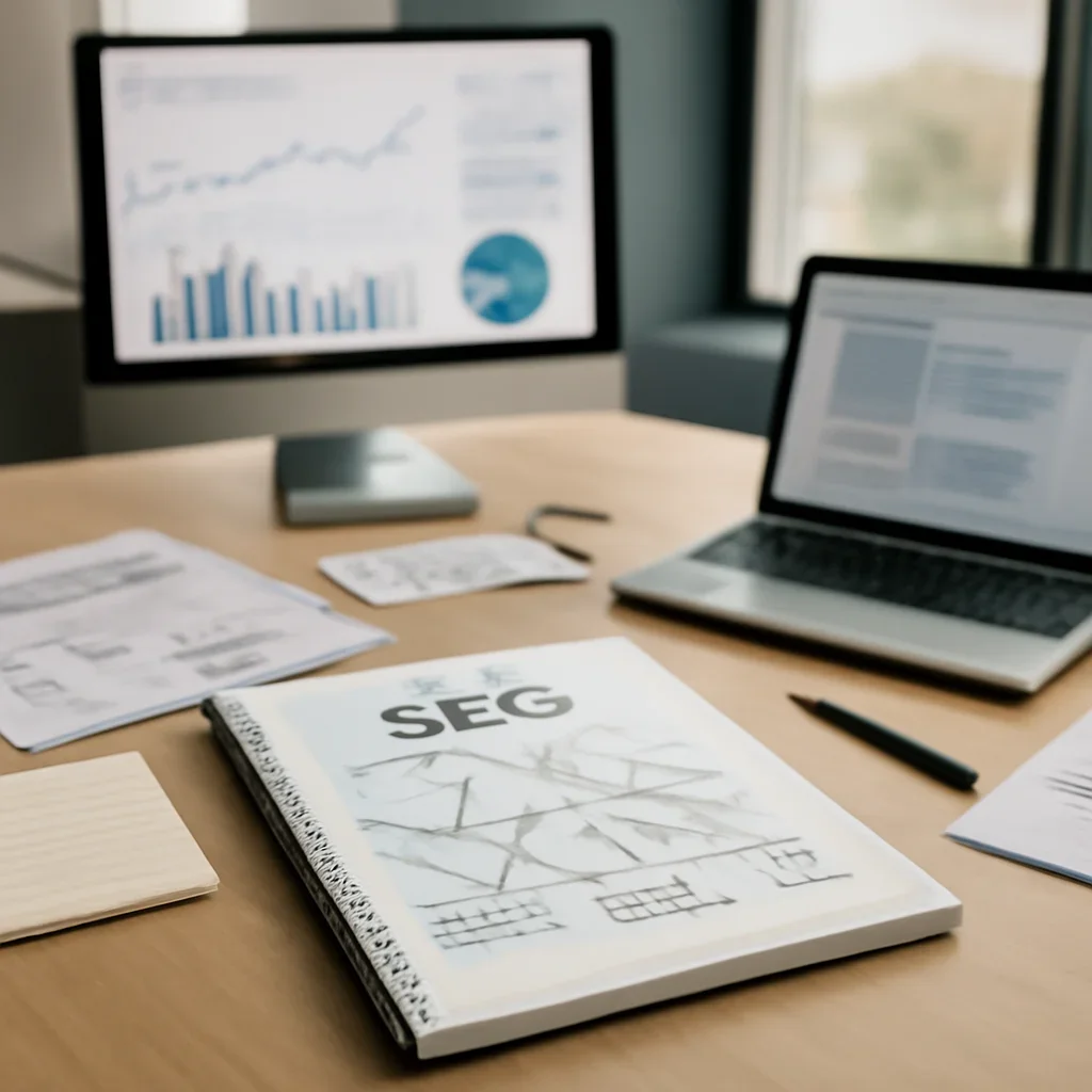 SEO in Long Island, NY planning materials and performance review workspace