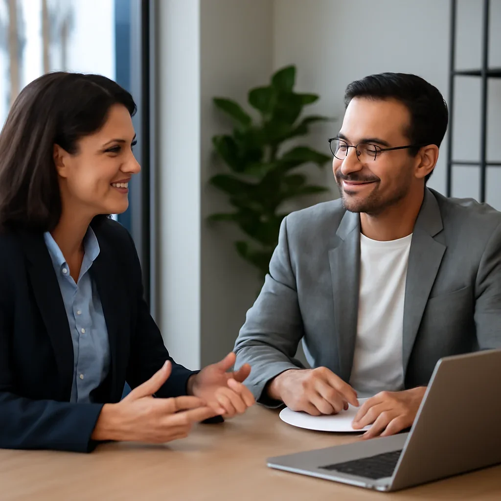 Business owner discussing Branding in Los Angeles, CA growth goals with a consultant