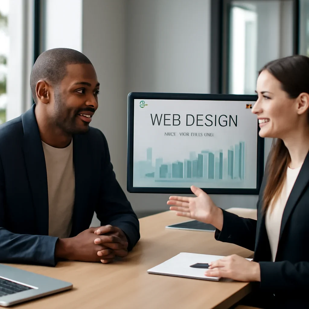 Business owner discussing Web Design in Los Angeles, CA growth goals with a consultant