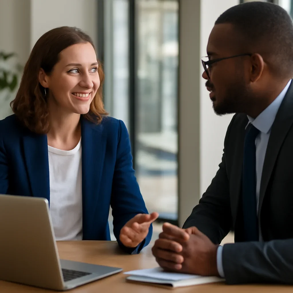 Business owner discussing Digital Marketing in Louisiana growth goals with a consultant