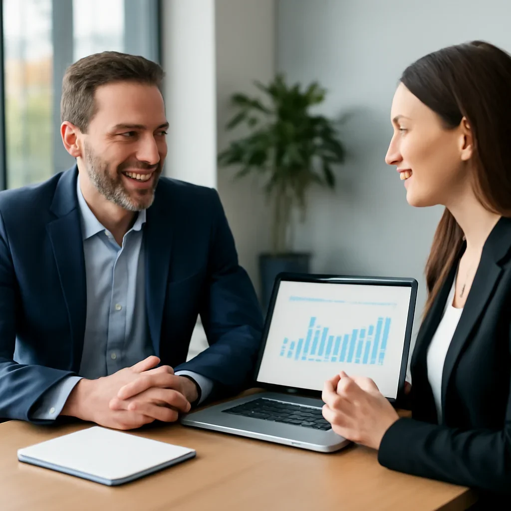 Business owner discussing Digital Marketing in Maine growth goals with a consultant