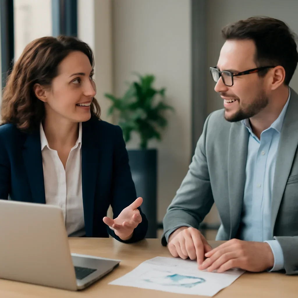 Business owner discussing SEO in Maine growth goals with a consultant