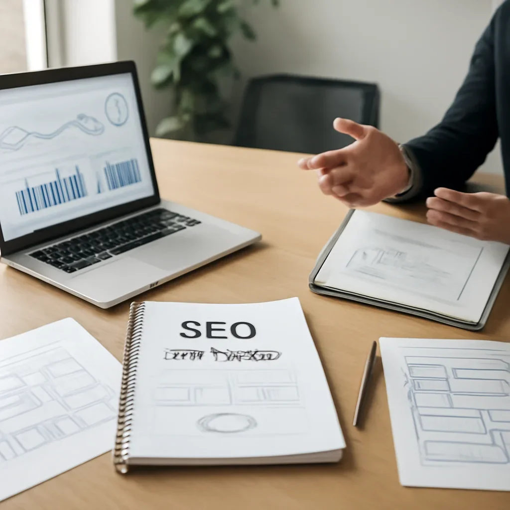 SEO in Maine planning materials and performance review workspace