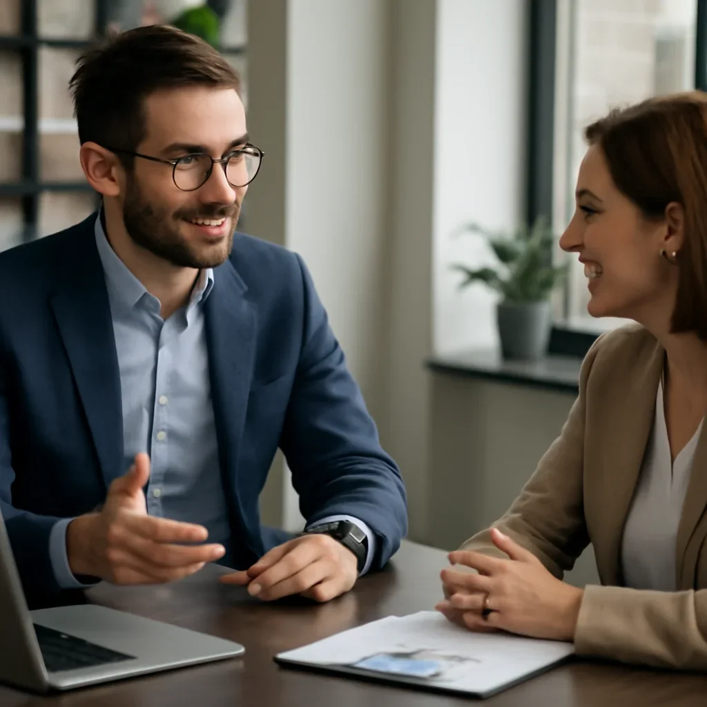 Business owner discussing Web Design in Maine growth goals with a consultant