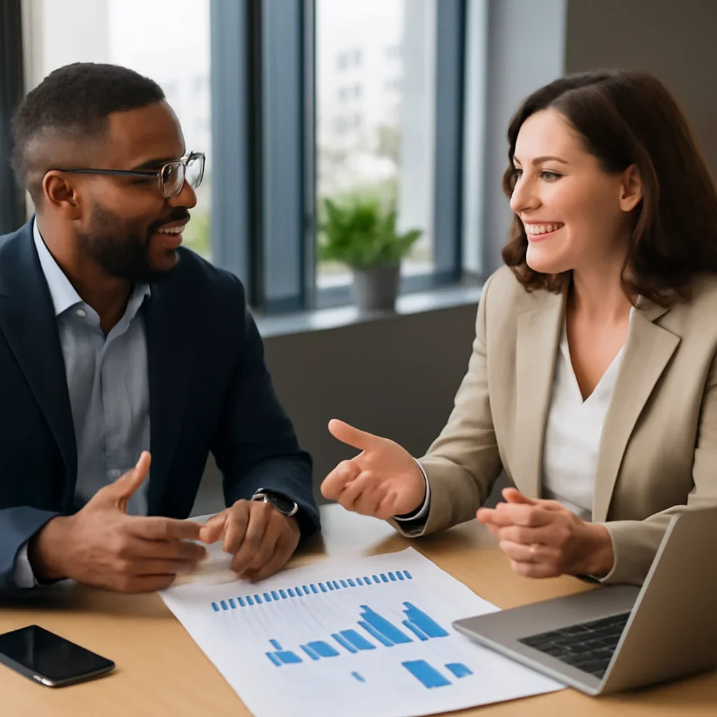 Business owner discussing Digital Marketing in Maryland growth goals with a consultant