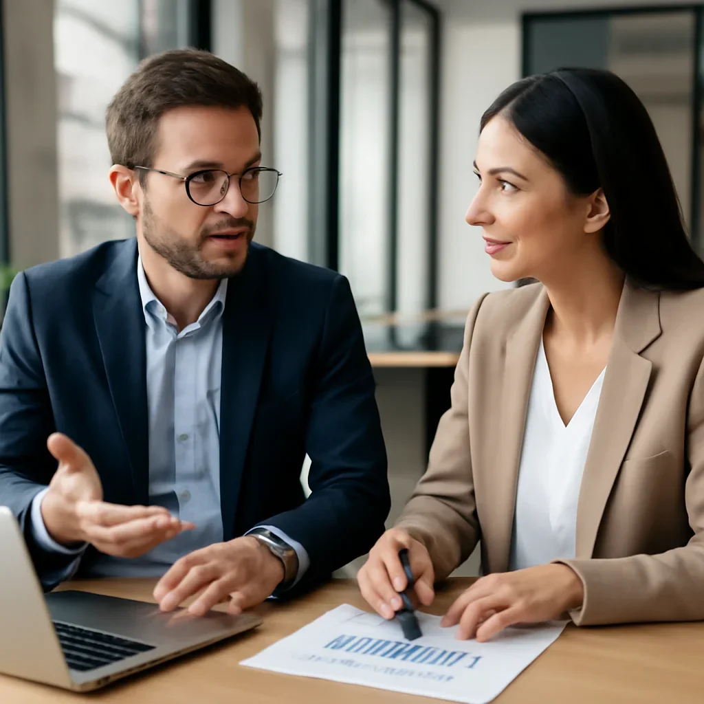 Business owner discussing SEO in Maryland growth goals with a consultant