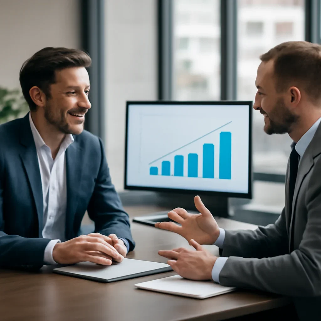 Business owner discussing Digital Marketing in Massachusetts growth goals with a consultant