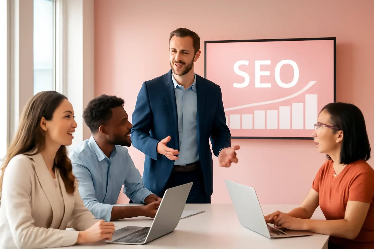 SEO in Massachusetts strategy meeting with a modern digital marketing team