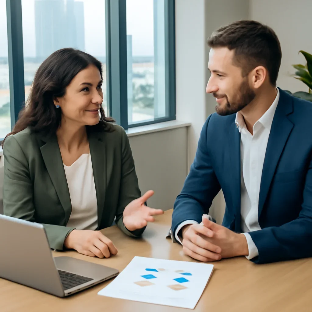 Business owner discussing Branding in Miami, FL growth goals with a consultant
