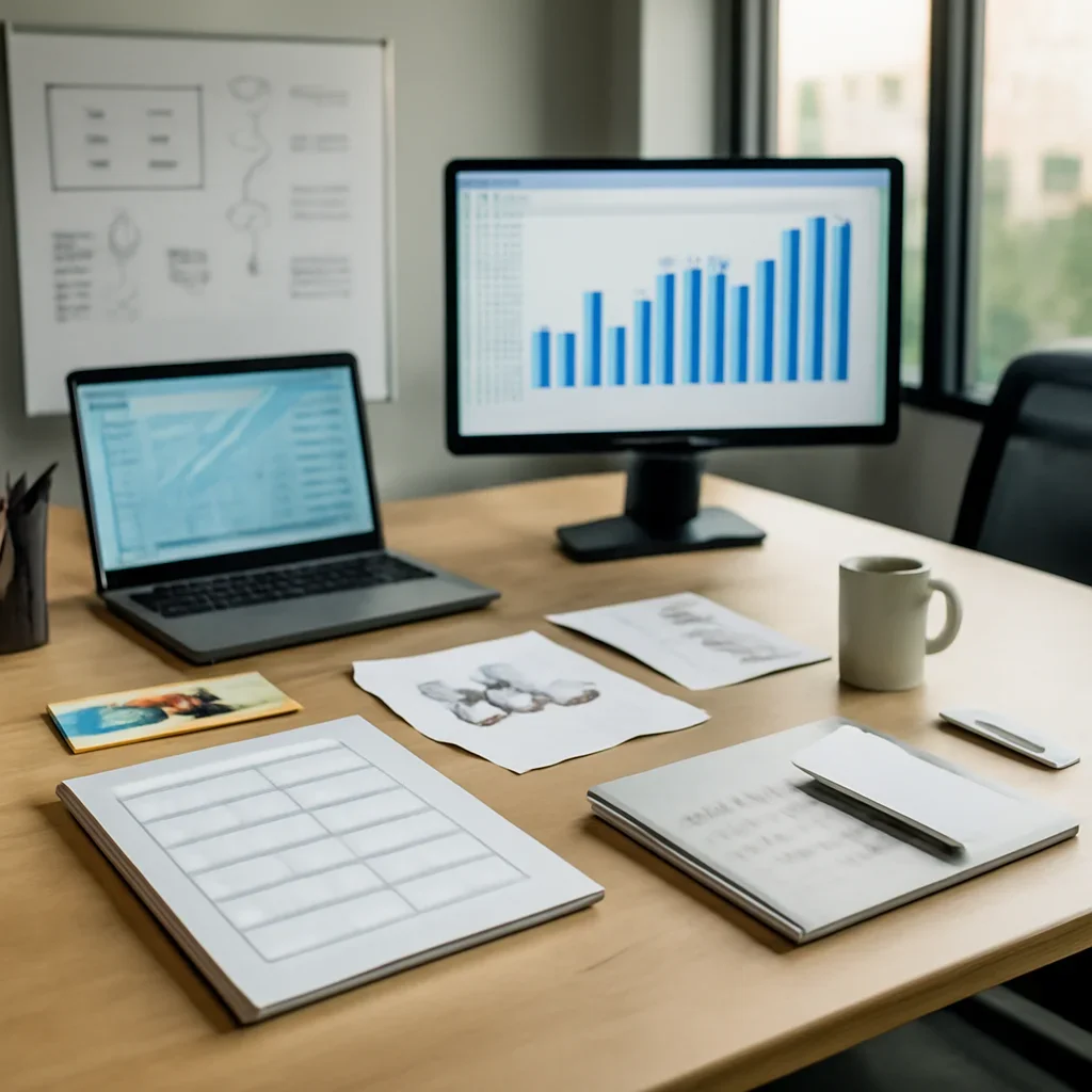 SEO in Miami, FL planning materials and performance review workspace