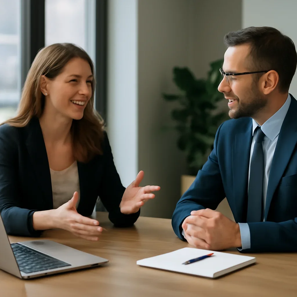 Business owner discussing Branding in Michigan growth goals with a consultant