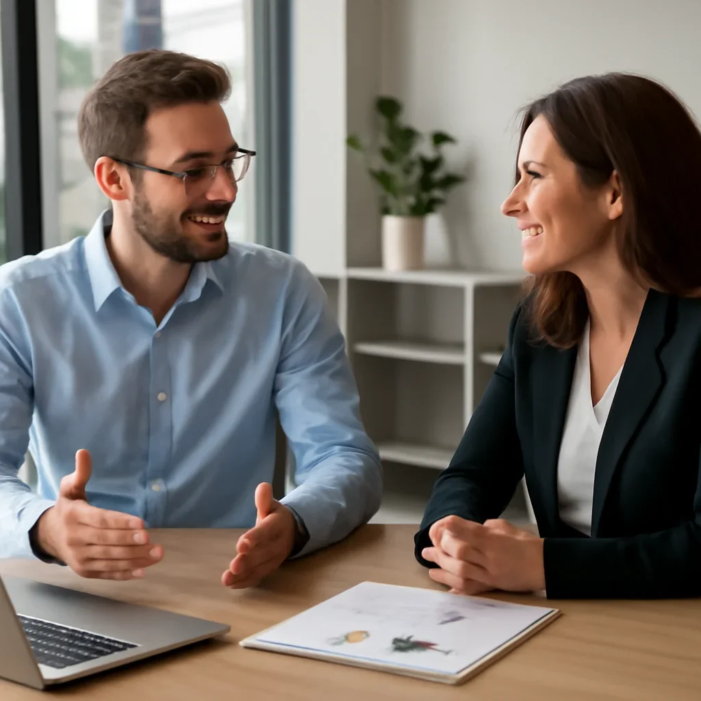 Business owner discussing SEO in Michigan growth goals with a consultant