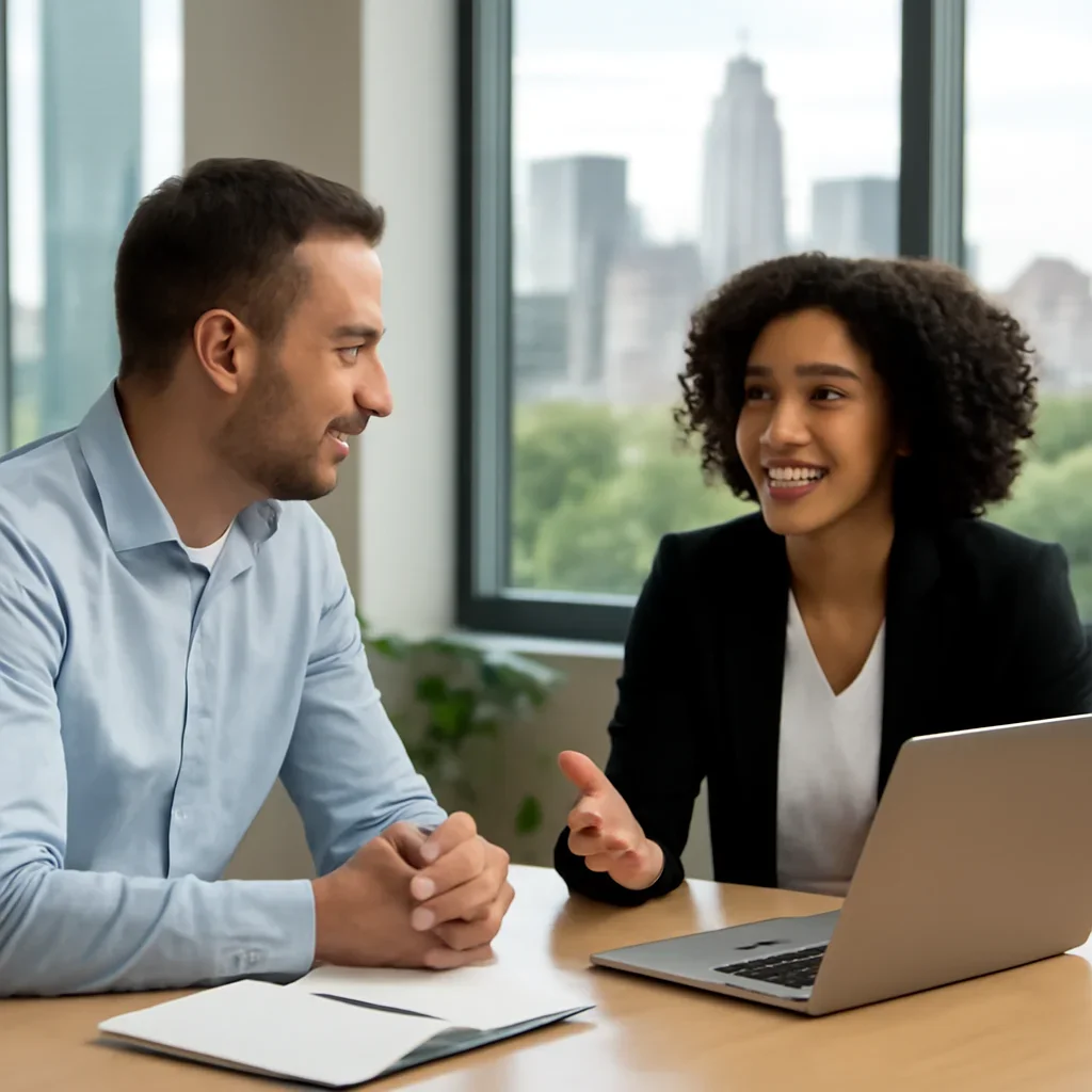 Business owner discussing SEO in Minneapolis, MN growth goals with a consultant