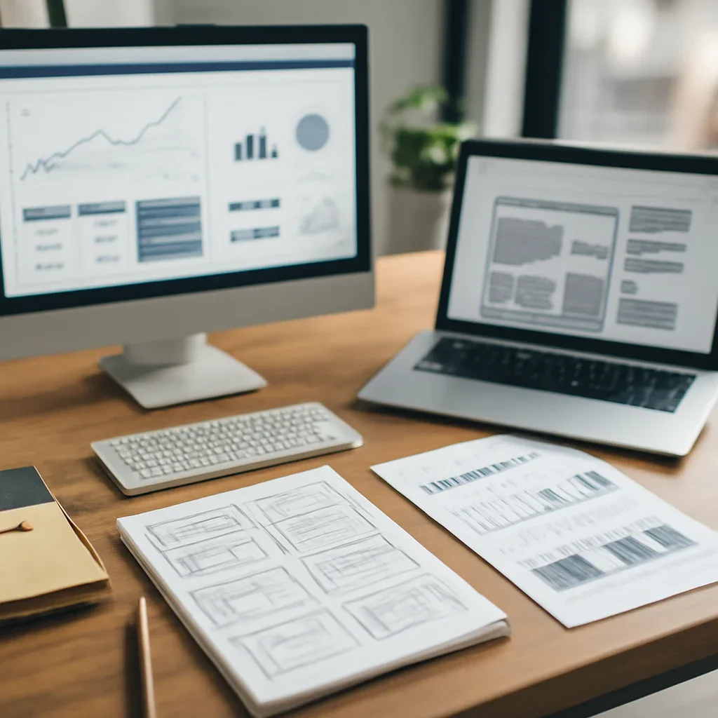 Web Design in Minneapolis, MN planning materials and performance review workspace