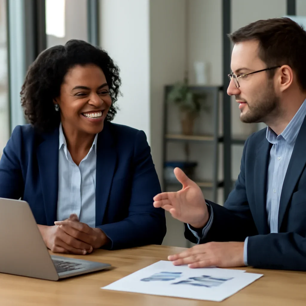 Business owner discussing Digital Marketing in Mississippi growth goals with a consultant
