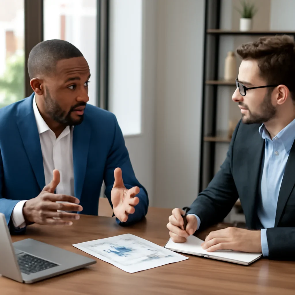 Business owner discussing SEO in Mississippi growth goals with a consultant