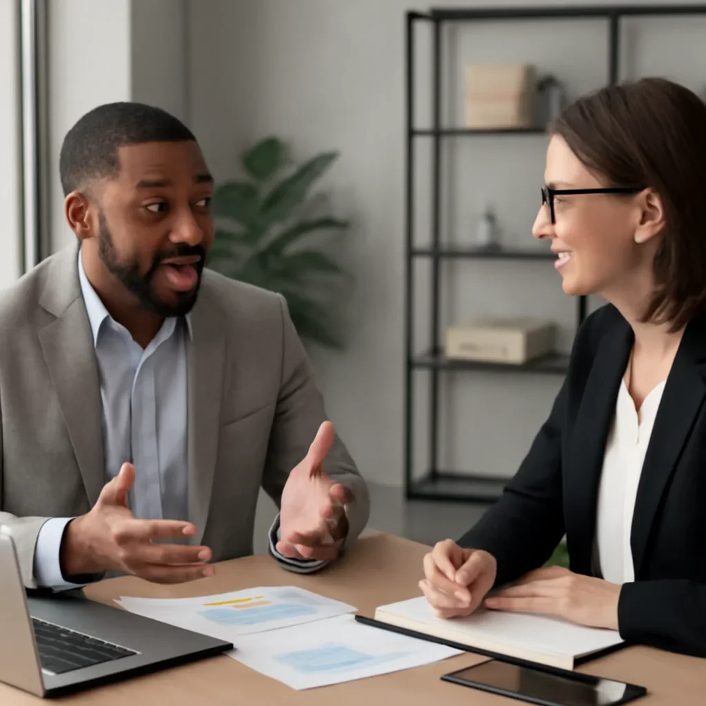 Business owner discussing Digital Marketing in Missouri growth goals with a consultant
