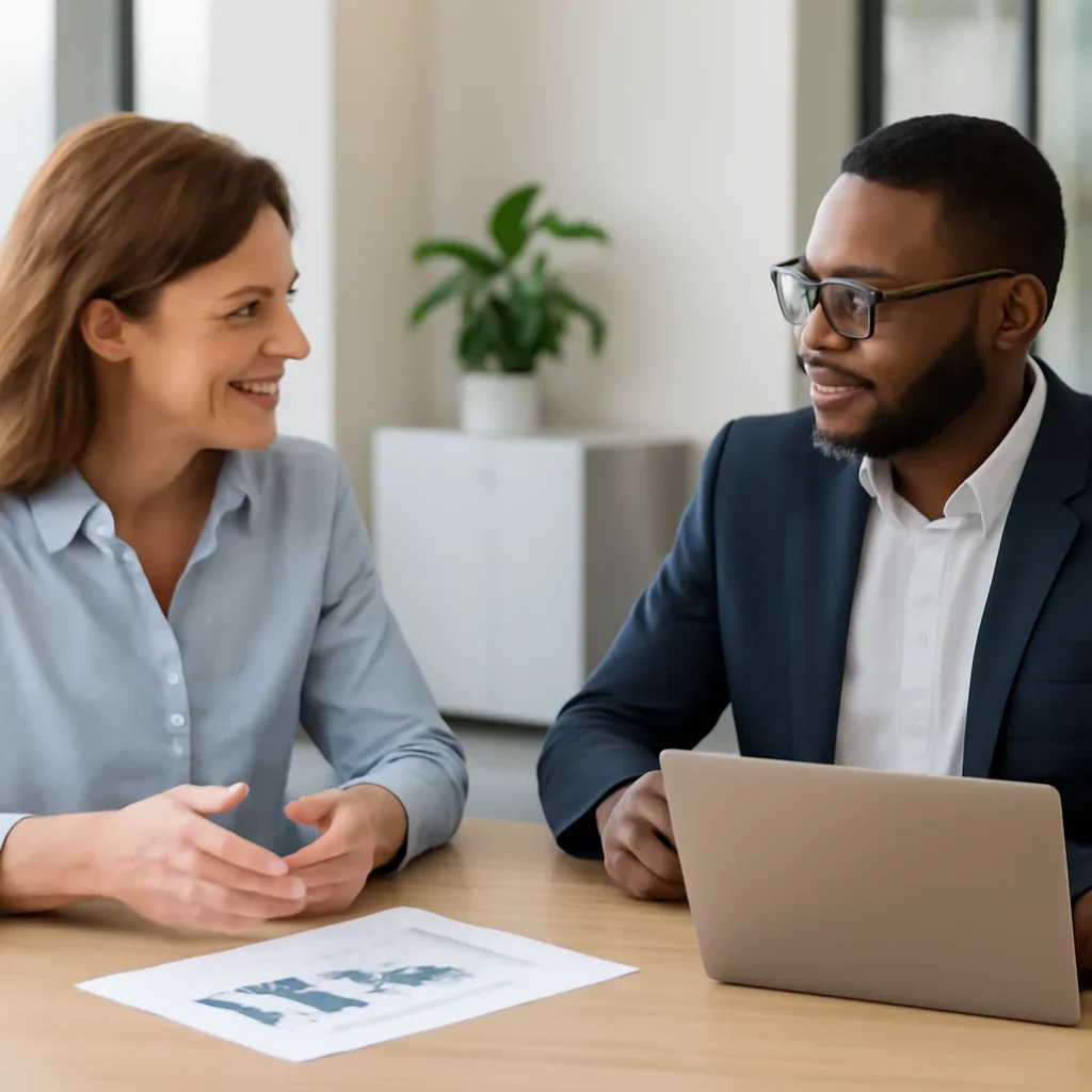 Business owner discussing SEO in Missouri growth goals with a consultant