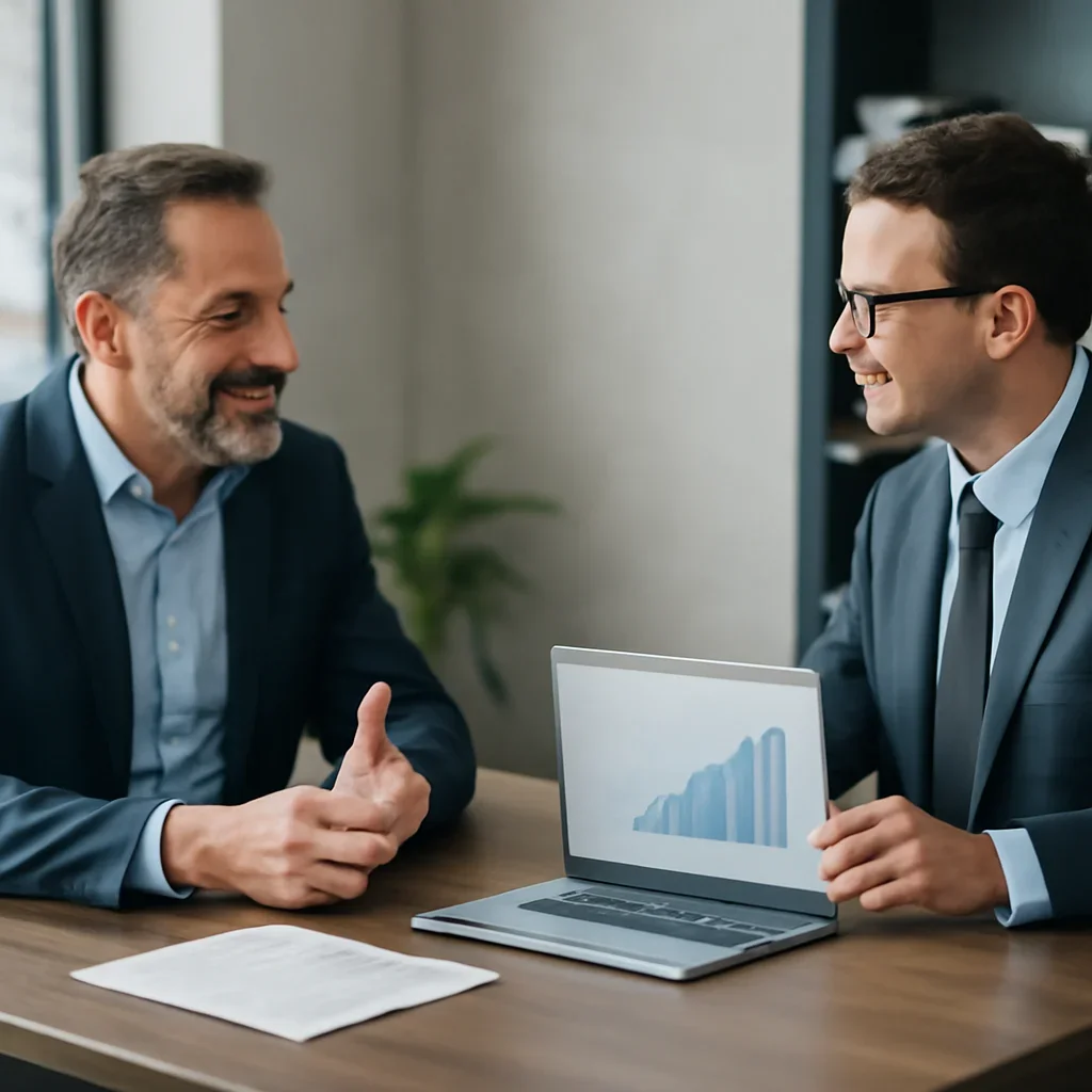 Business owner discussing SEO in Nebraska growth goals with a consultant