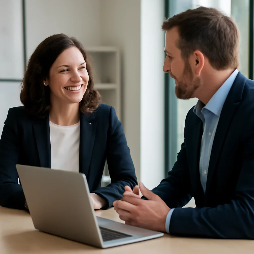 Business owner discussing Branding in New Hampshire growth goals with a consultant