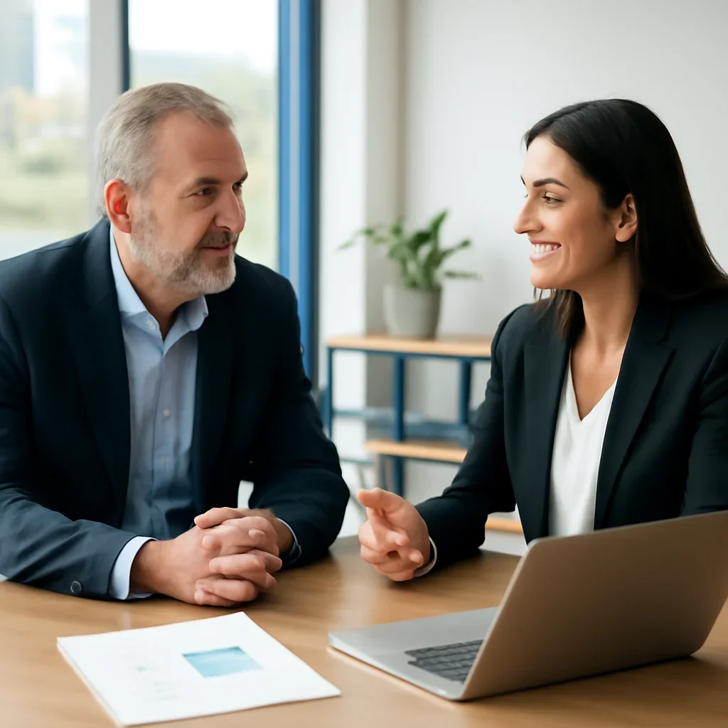 Business owner discussing SEO in New Hampshire growth goals with a consultant