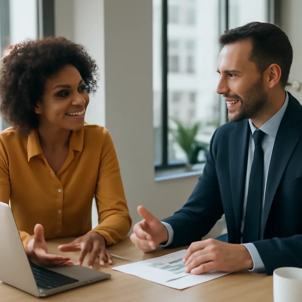 Business owner discussing Branding in New Mexico growth goals with a consultant