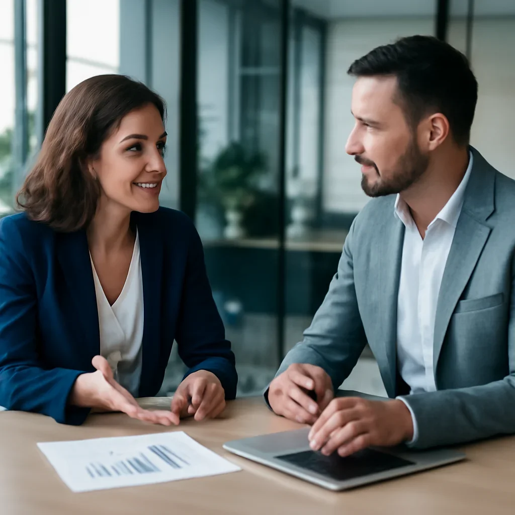 Business owner discussing SEO in New Mexico growth goals with a consultant