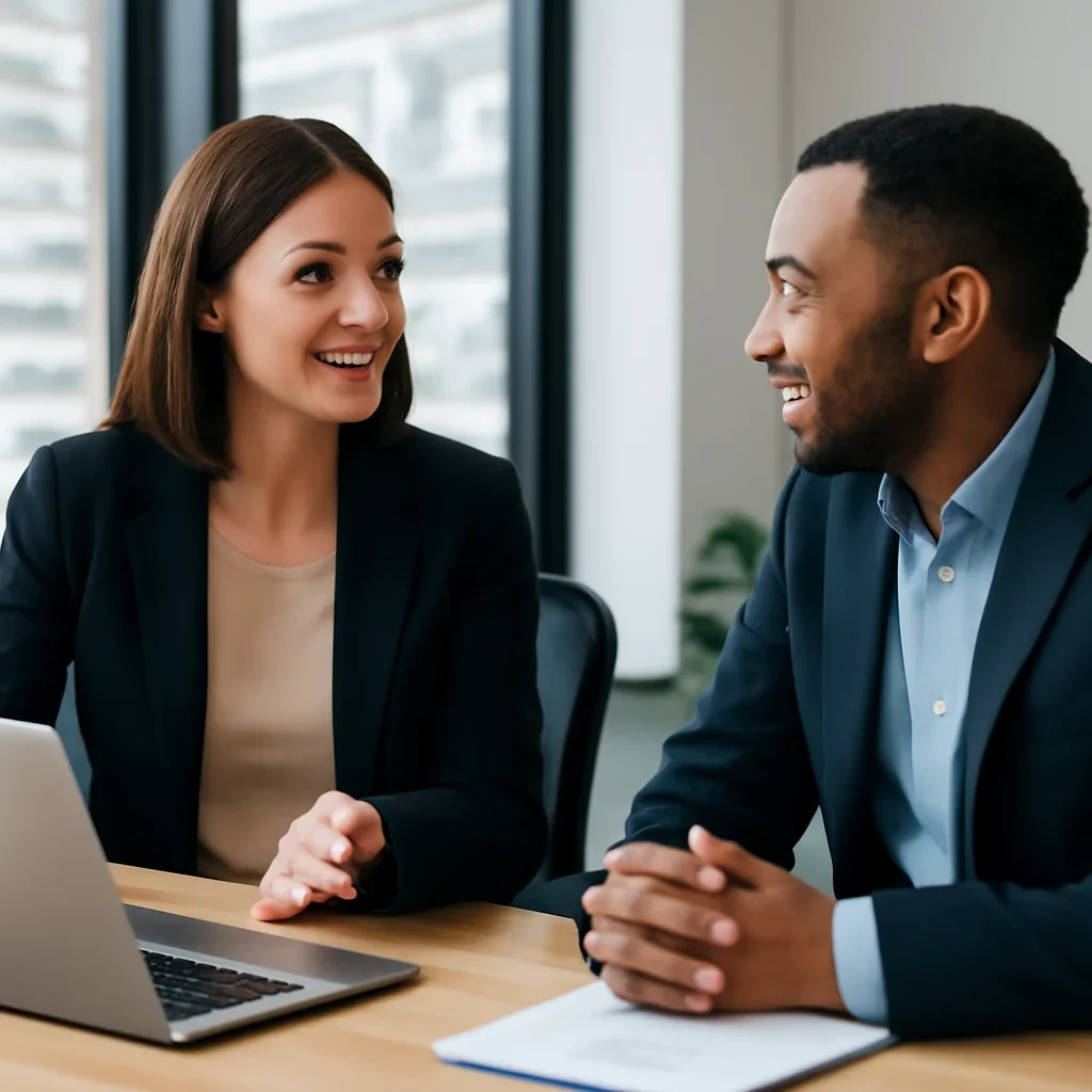 Business owner discussing Branding in New Orleans, LA growth goals with a consultant