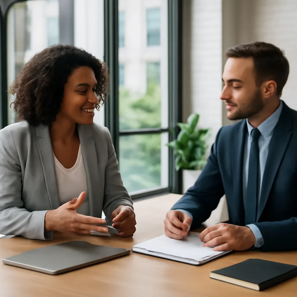 Business owner discussing SEO in New Orleans, LA growth goals with a consultant