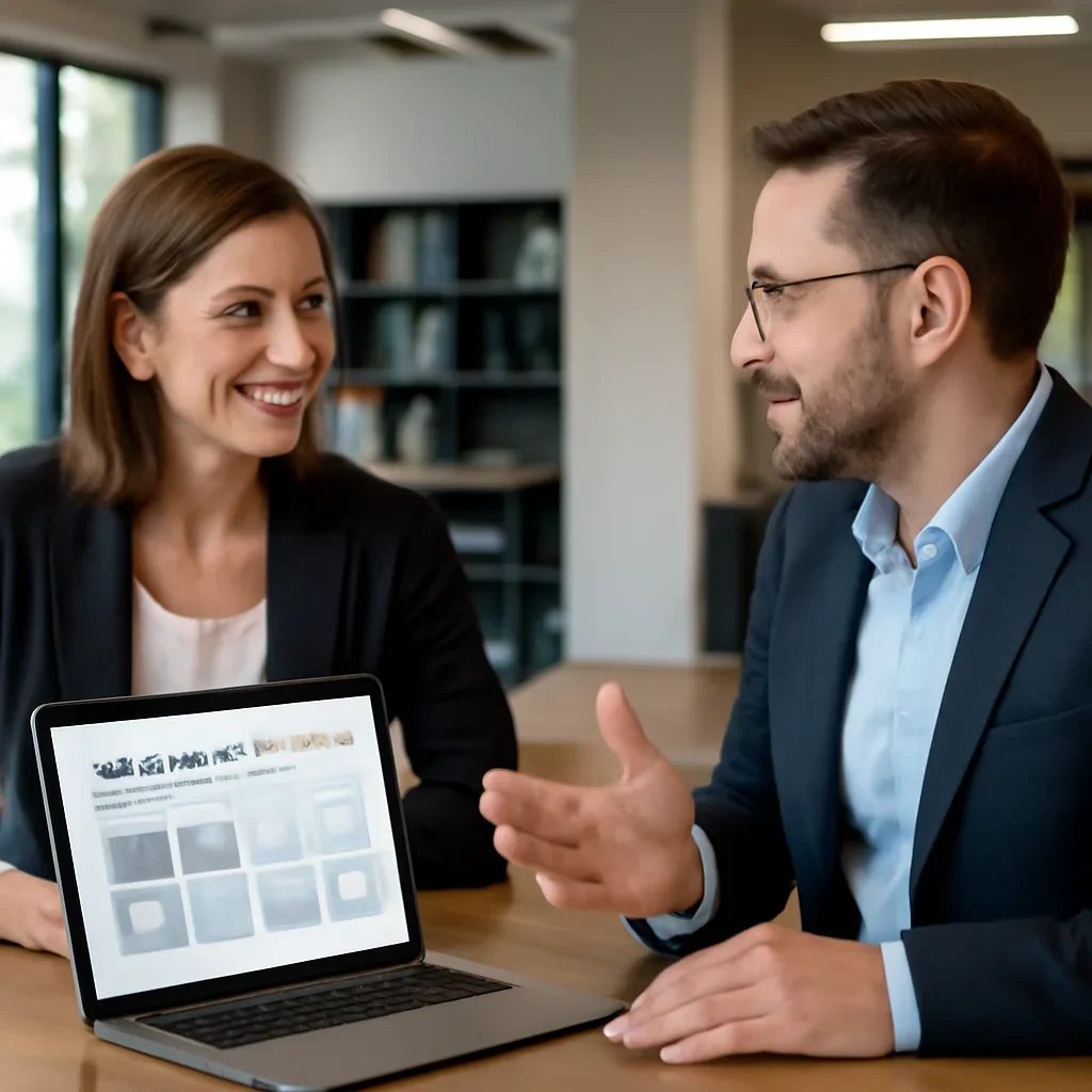 Business owner discussing Web Design in New Orleans, LA growth goals with a consultant