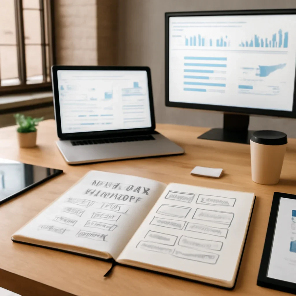 Web Design in New Orleans, LA planning materials and performance review workspace