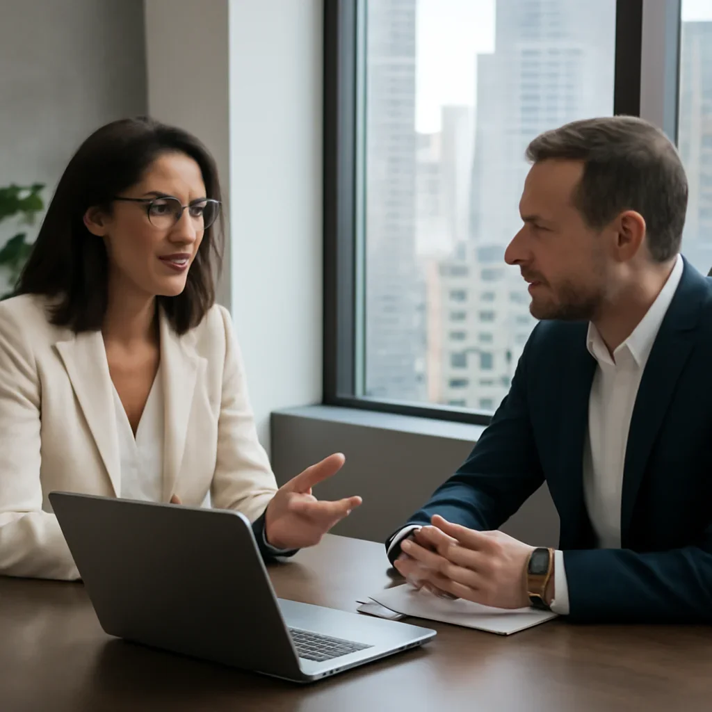 Business owner discussing Branding in New York growth goals with a consultant