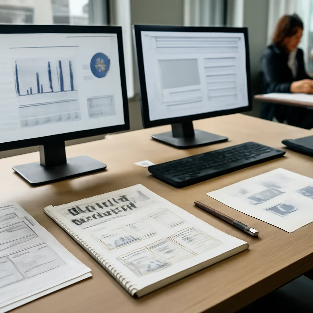 Branding in New York planning materials and performance review workspace