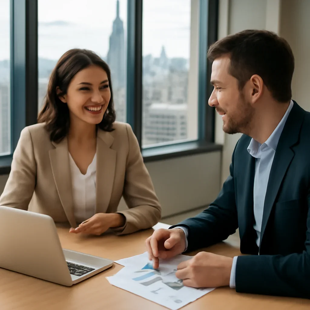 Business owner discussing Digital Marketing in New York growth goals with a consultant