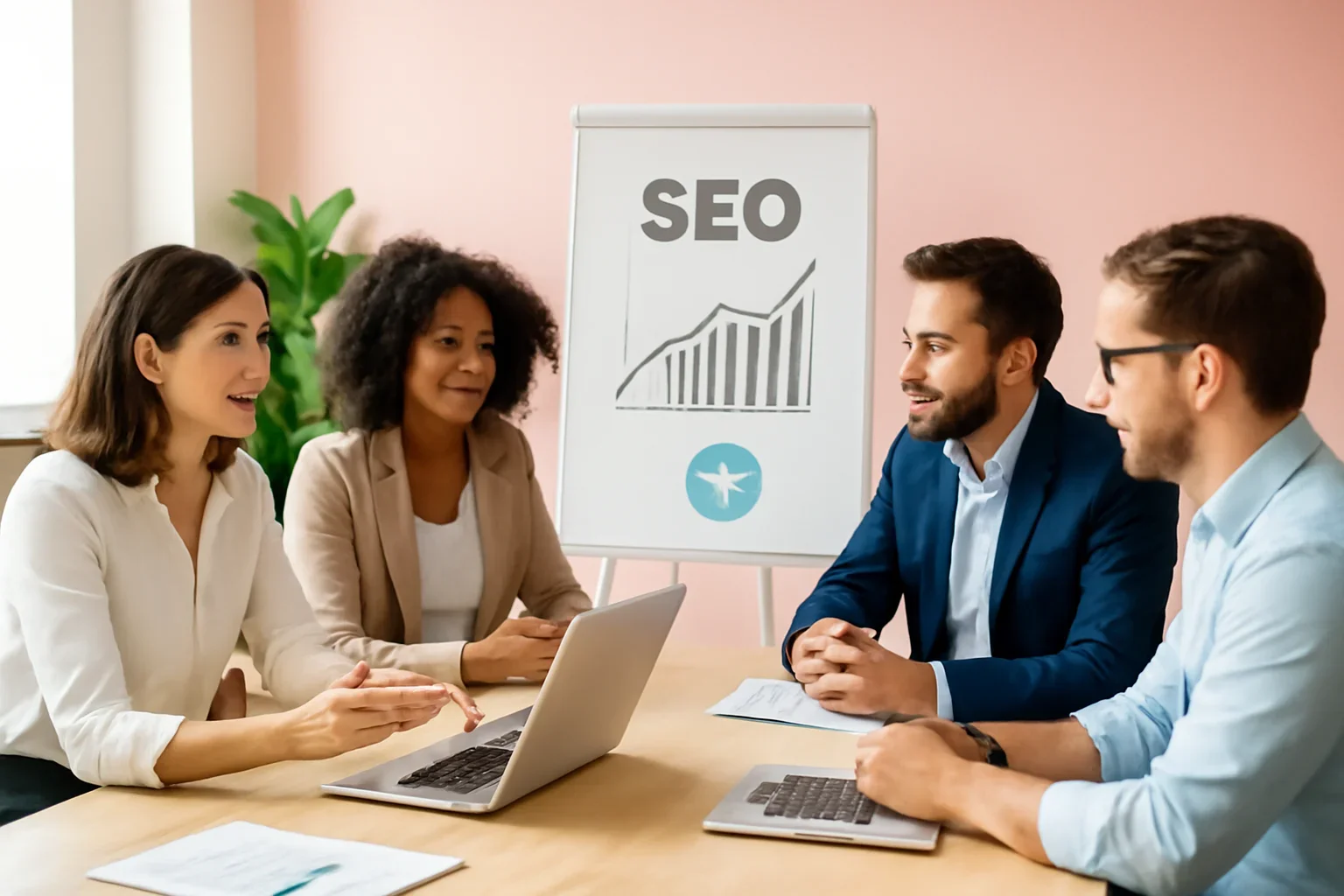 SEO in New York, NY strategy meeting with a modern digital marketing team