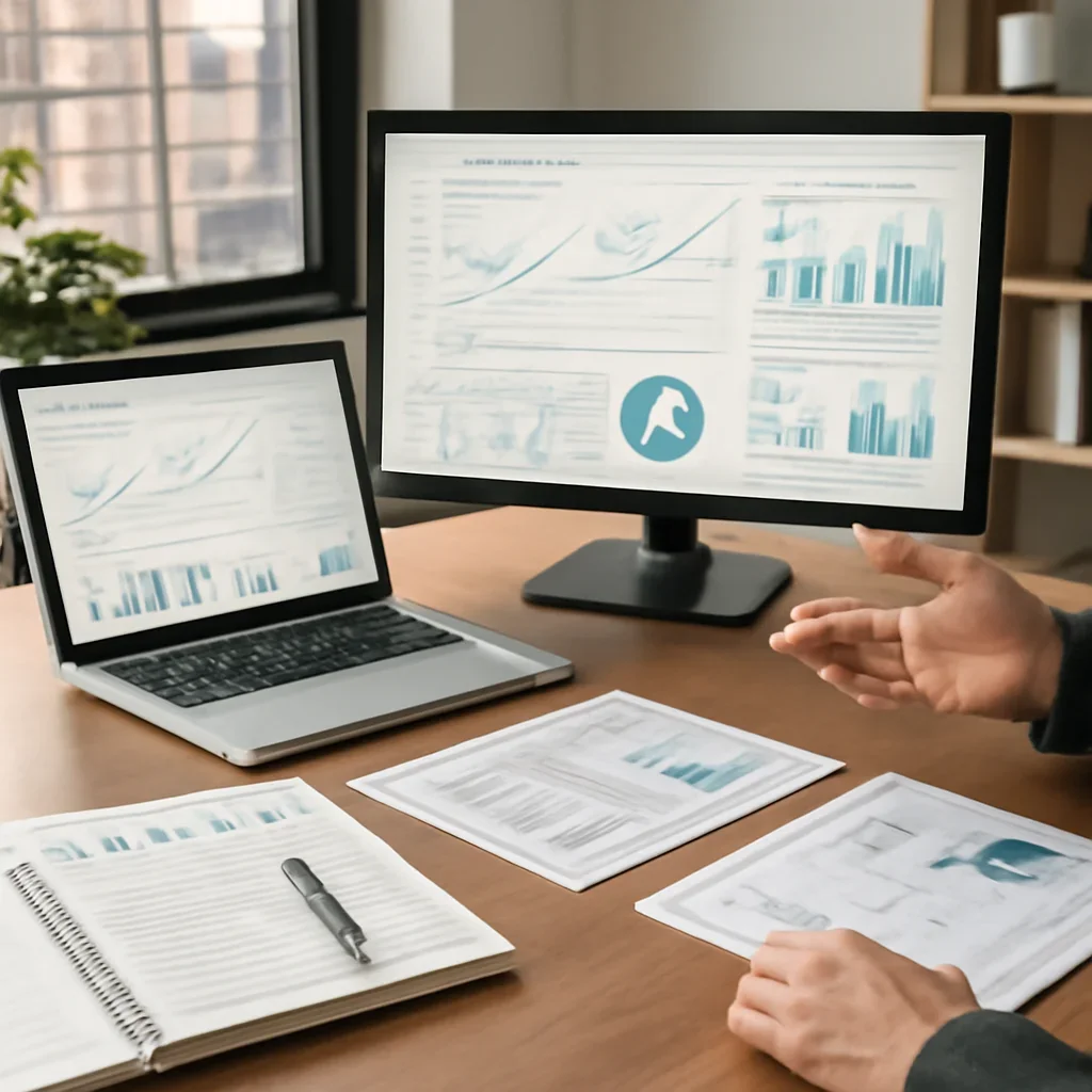 SEO in New York, NY planning materials and performance review workspace