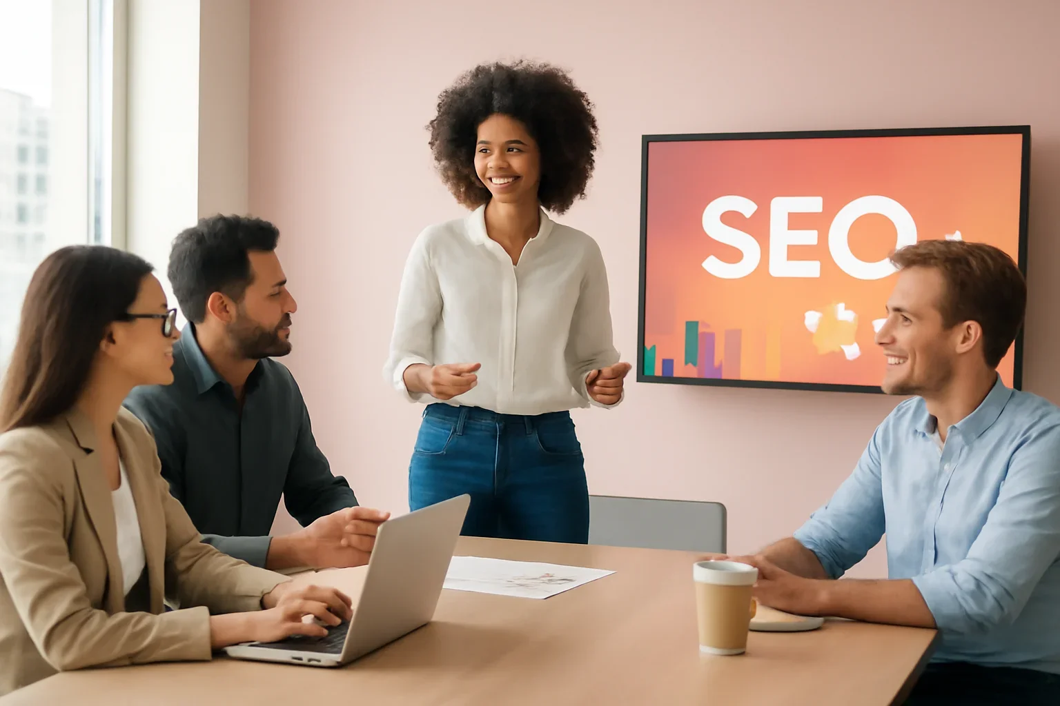 SEO in New York strategy meeting with a modern digital marketing team