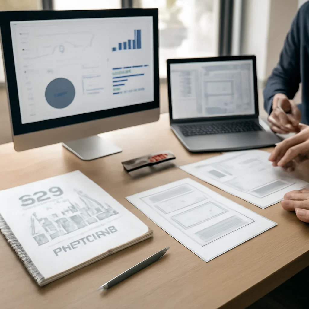 SEO in New York planning materials and performance review workspace