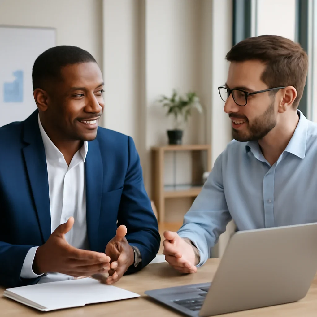 Business owner discussing SEO in North Carolina growth goals with a consultant