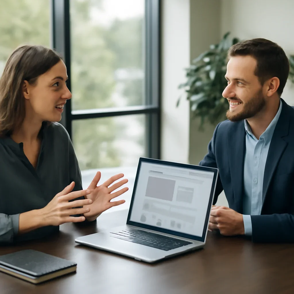 Business owner discussing Web Design in North Carolina growth goals with a consultant