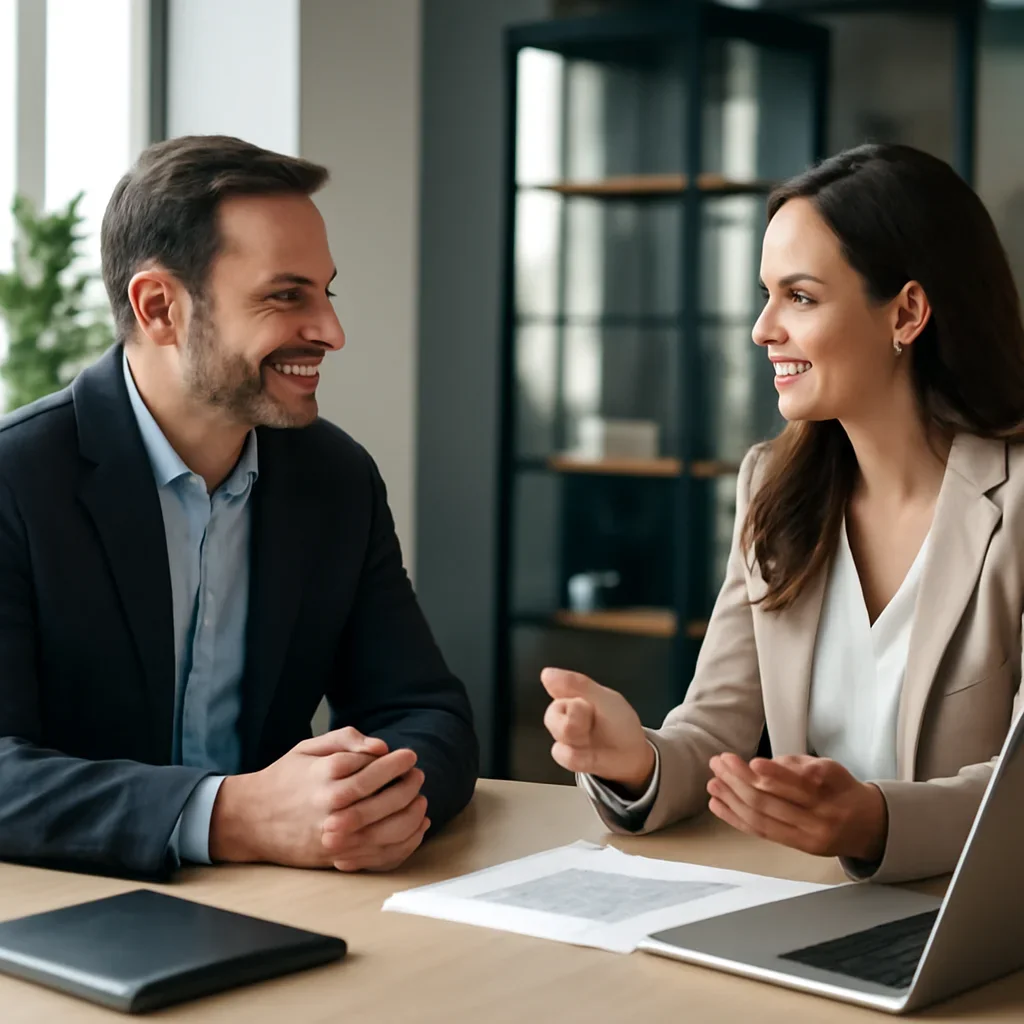 Business owner discussing Branding in North Dakota growth goals with a consultant