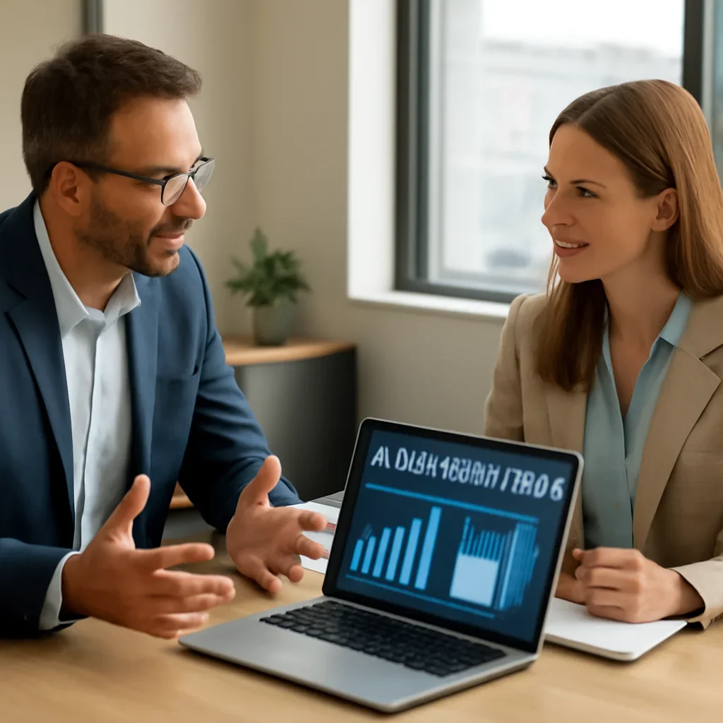 Business owner discussing Digital Marketing in North Dakota growth goals with a consultant