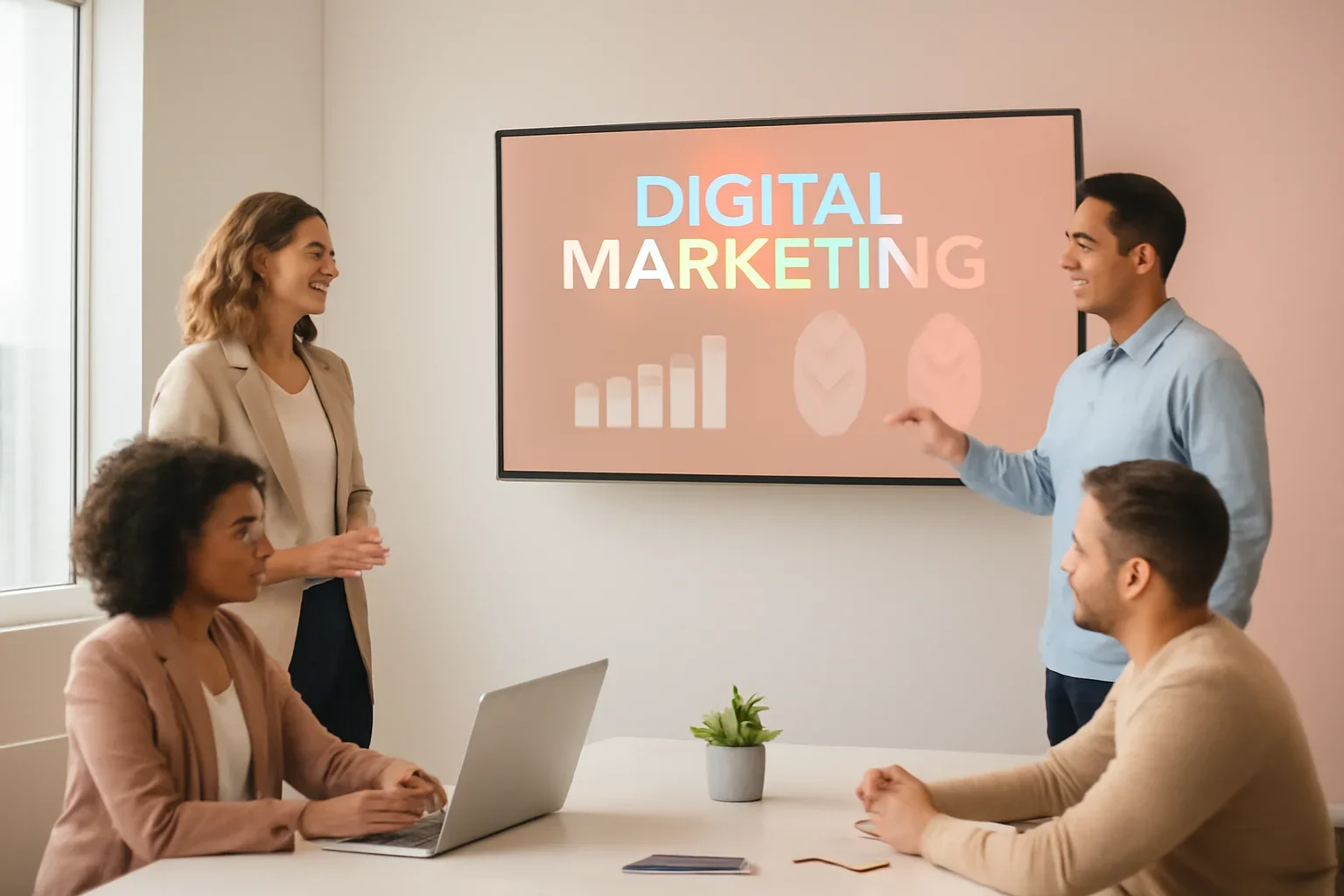 Digital Marketing in North Dakota strategy meeting with a modern digital marketing team