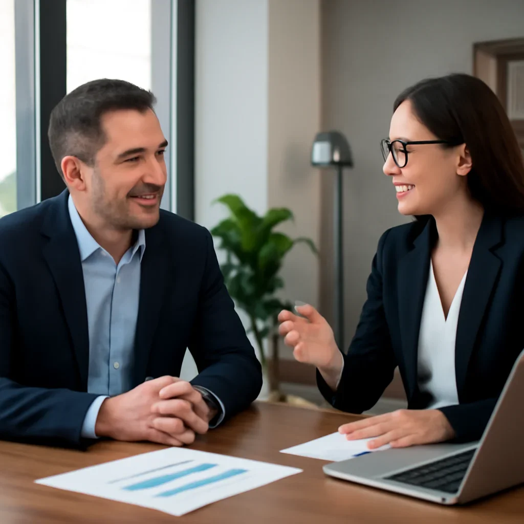 Business owner discussing SEO in North Dakota growth goals with a consultant