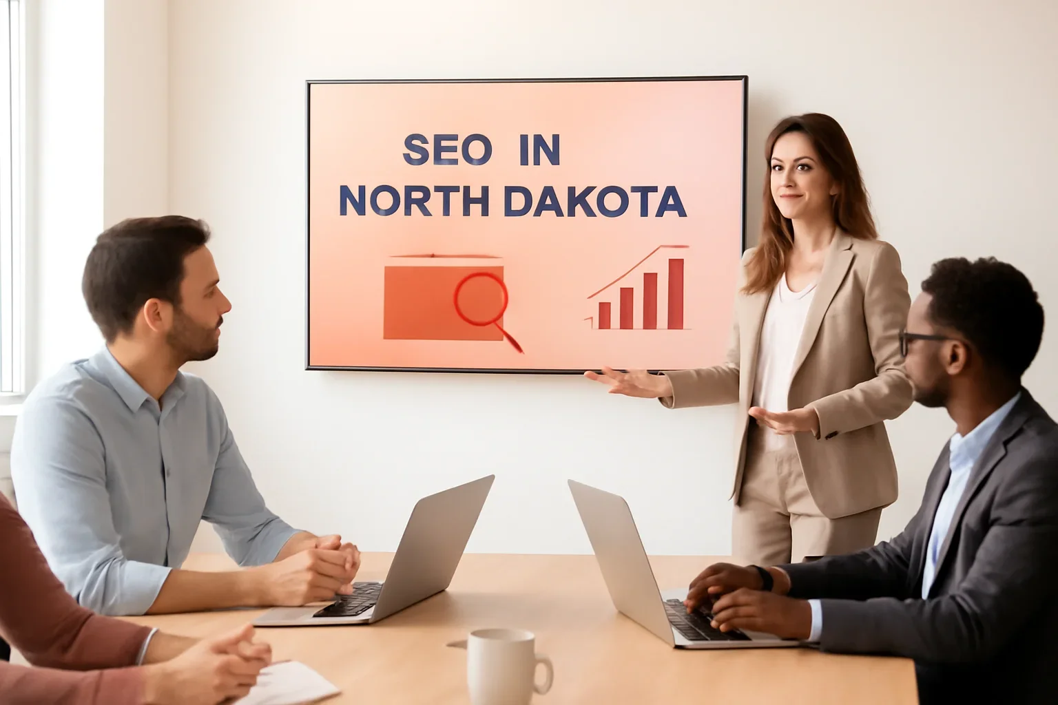 SEO in North Dakota strategy meeting with a modern digital marketing team