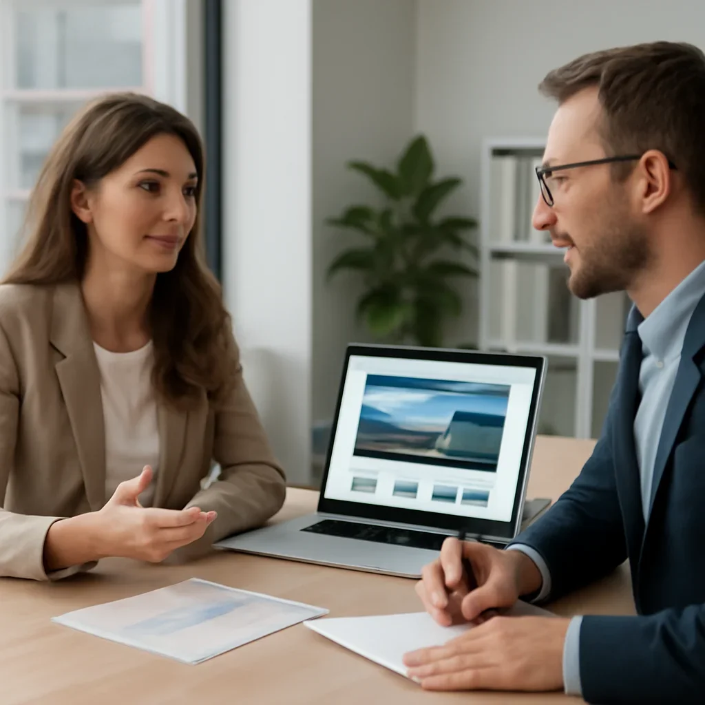 Business owner discussing Web Design in North Dakota growth goals with a consultant